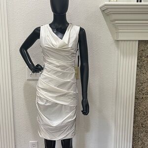 Vera Wang White Ruched Sheath Midi Dress